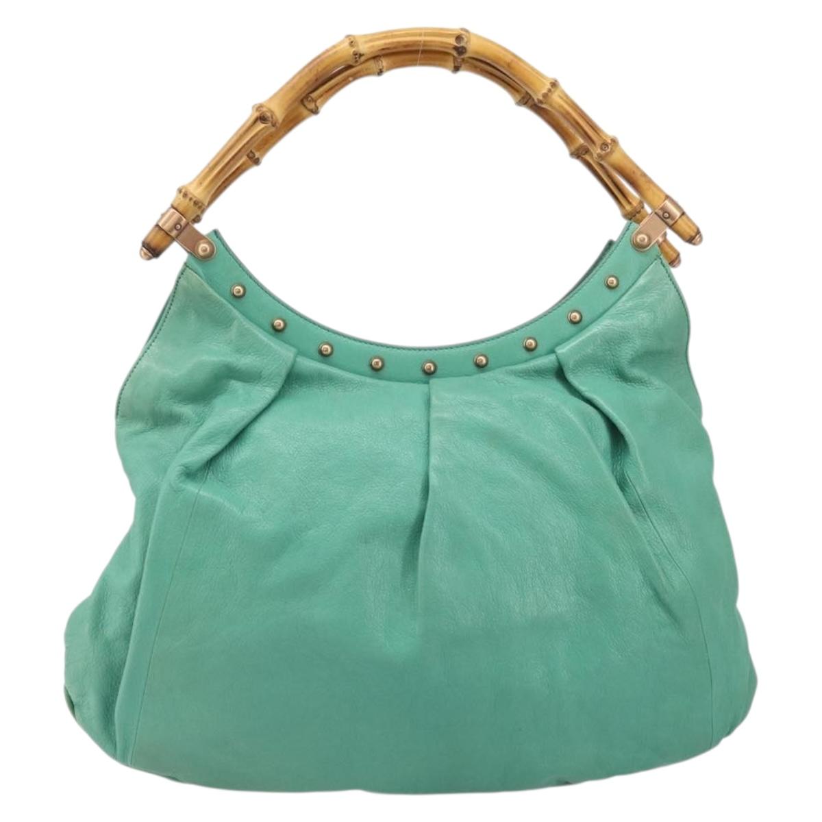 GUCCI Bamboo Shoulder Bag Leather Green Gold 124293 Auth 169684
