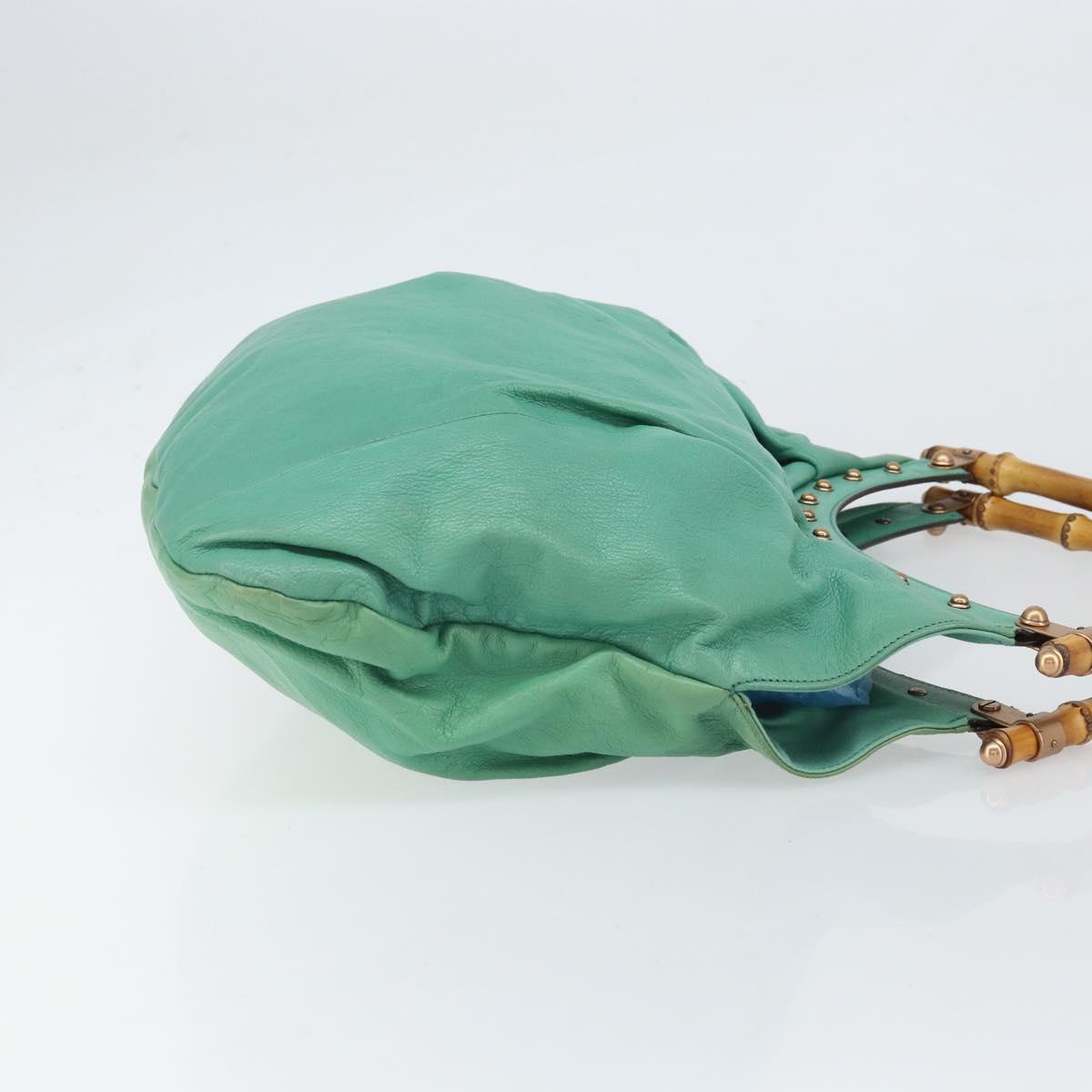 GUCCI Bamboo Shoulder Bag Leather Green Gold 124293 Auth 169684
