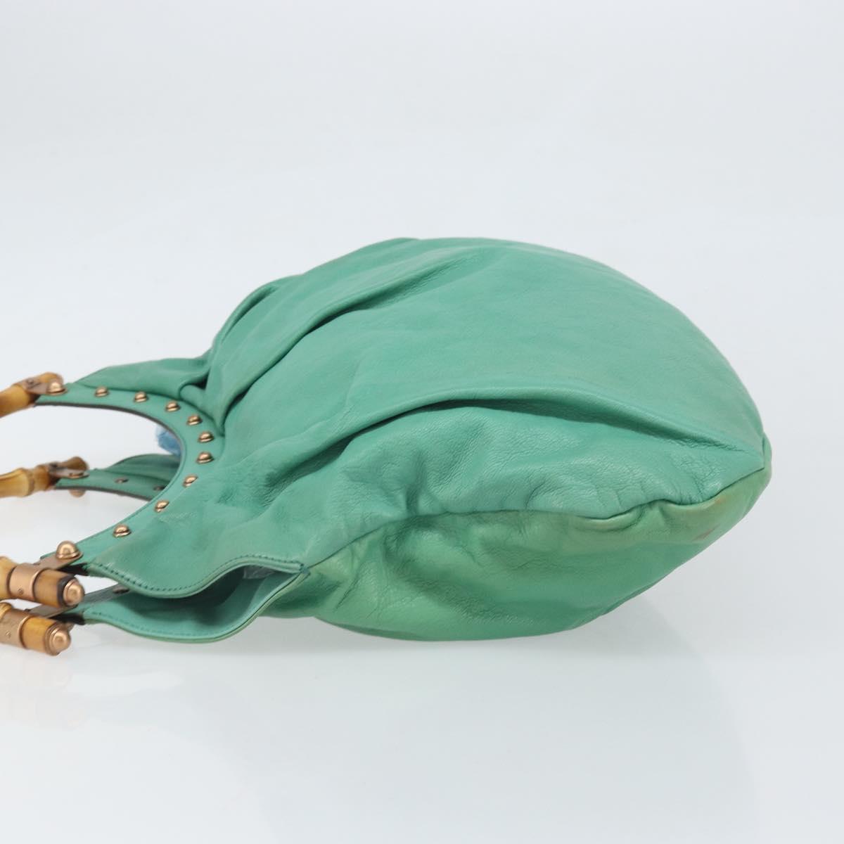 GUCCI Bamboo Shoulder Bag Leather Green Gold 124293 Auth 169684