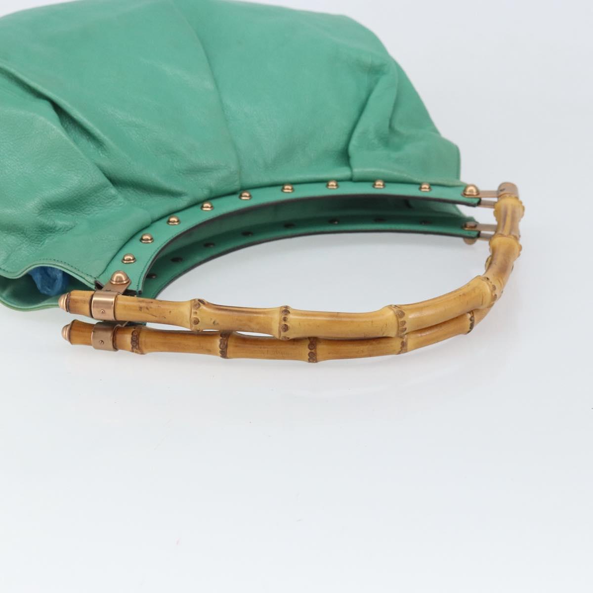 GUCCI Bamboo Shoulder Bag Leather Green Gold 124293 Auth 169684