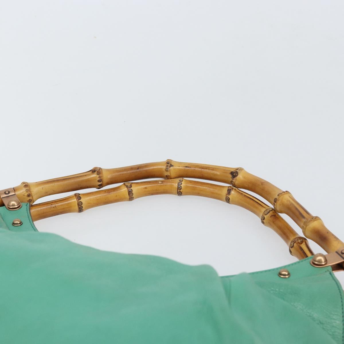 GUCCI Bamboo Shoulder Bag Leather Green Gold 124293 Auth 169684