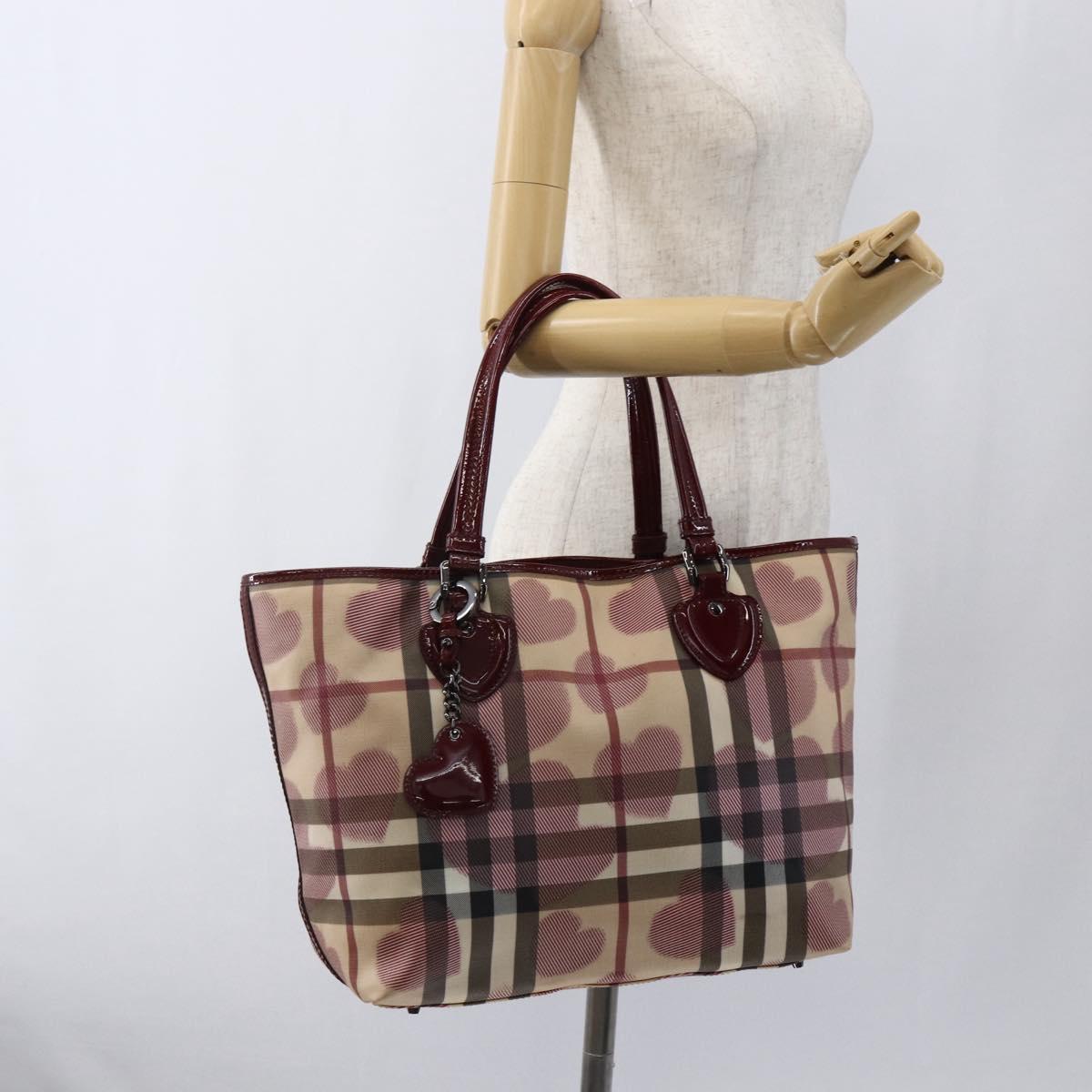 BURBERRY Nova Check Tote Bag PVC Leather Beige Auth 169694
