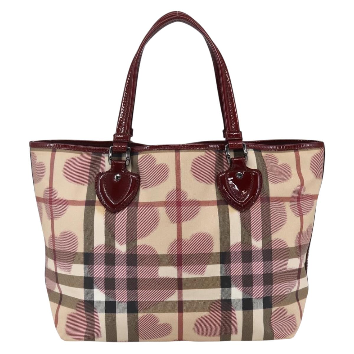 BURBERRY Nova Check Tote Bag PVC Leather Beige Auth 169694