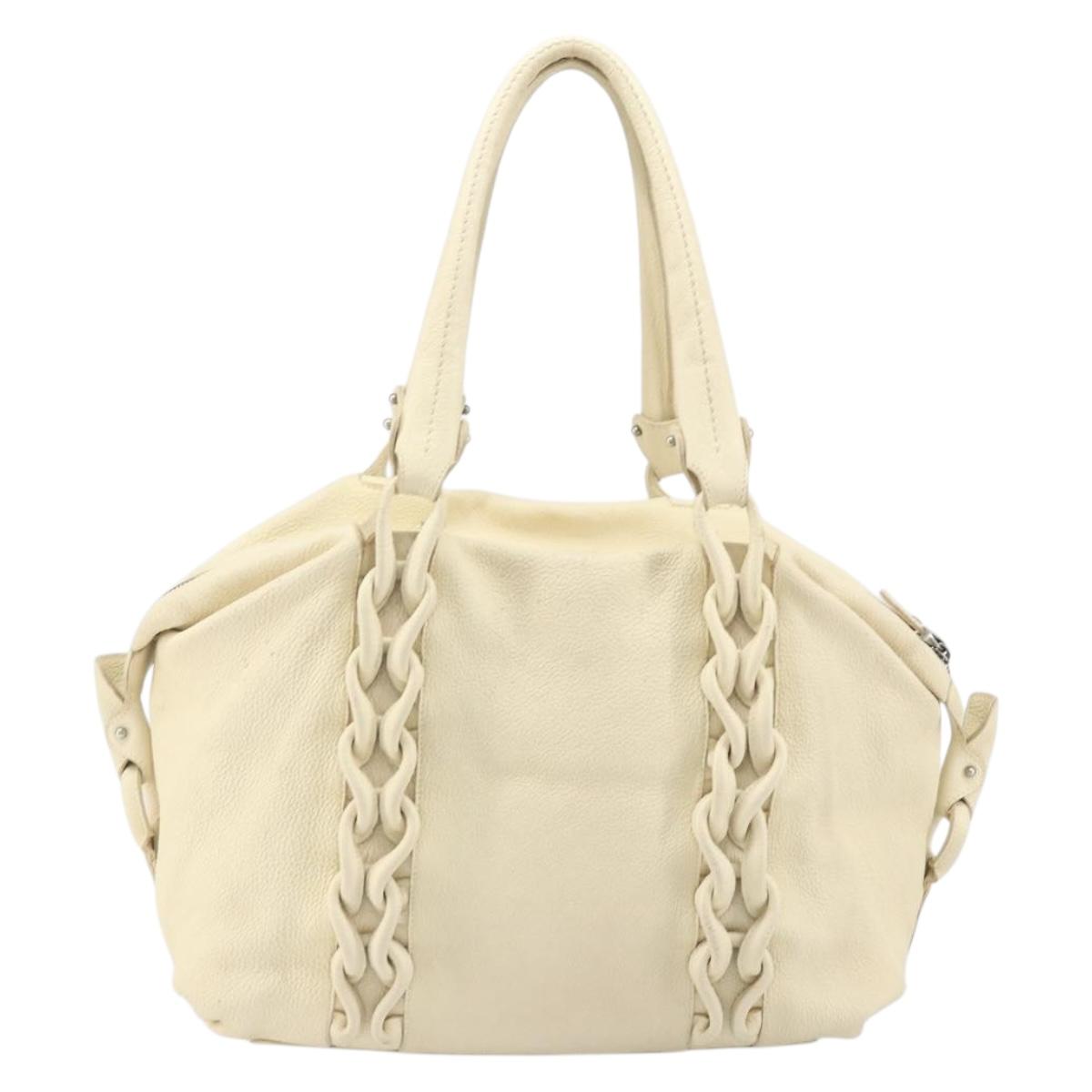 Salvatore Ferragamo Gancini Tote Bag Leather Silver Ivory Auth 169702