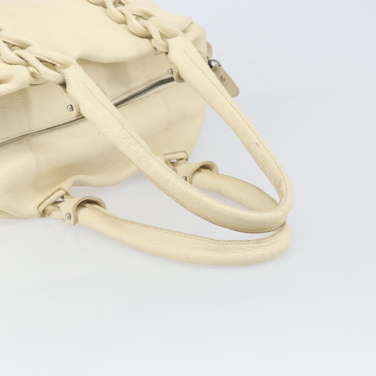 Salvatore Ferragamo Gancini Tote Bag Leather Silver Ivory Auth 169702