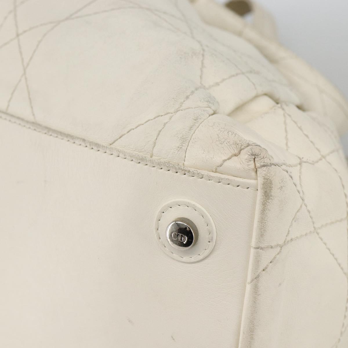 Christian Dior Canage Chain Shoulder Bag Lamb Skin White Silver Auth 169703