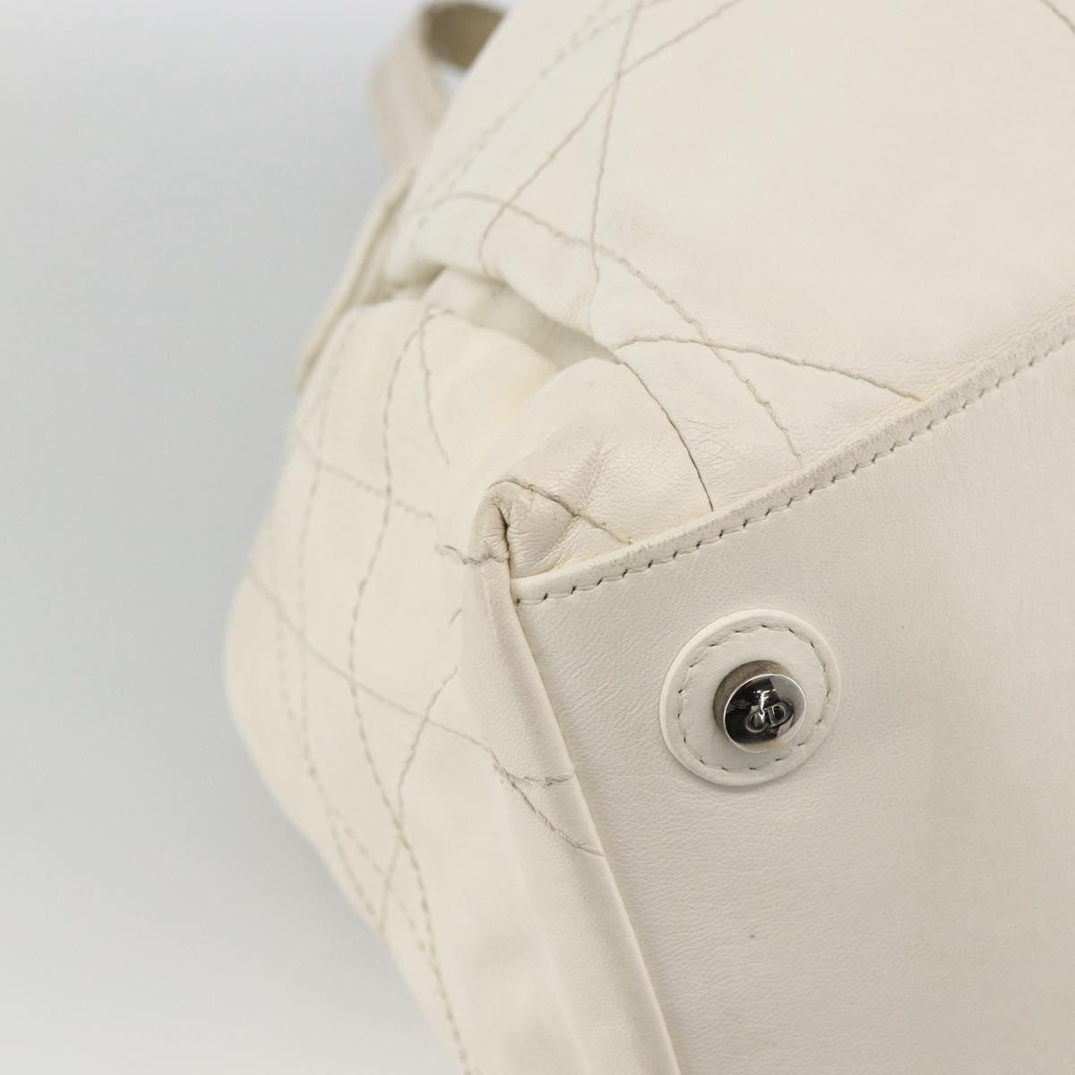 Christian Dior Canage Chain Shoulder Bag Lamb Skin White Silver Auth 169703
