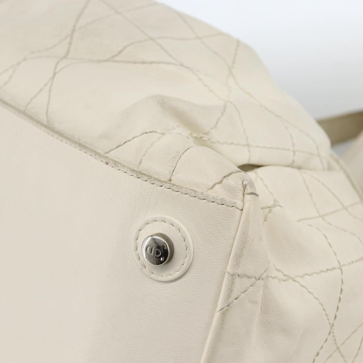 Christian Dior Canage Chain Shoulder Bag Lamb Skin White Silver Auth 169703