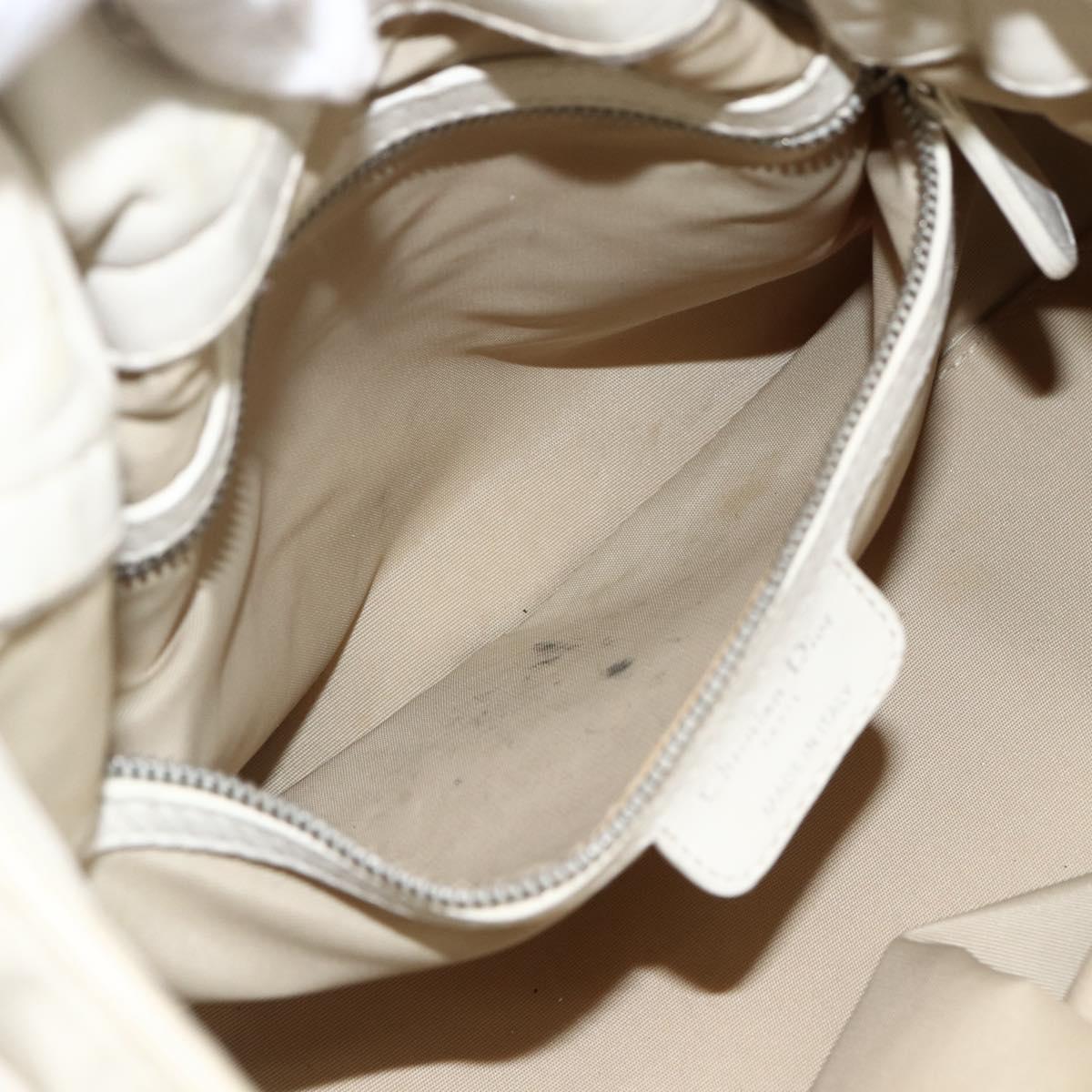 Christian Dior Canage Chain Shoulder Bag Lamb Skin White Silver Auth 169703