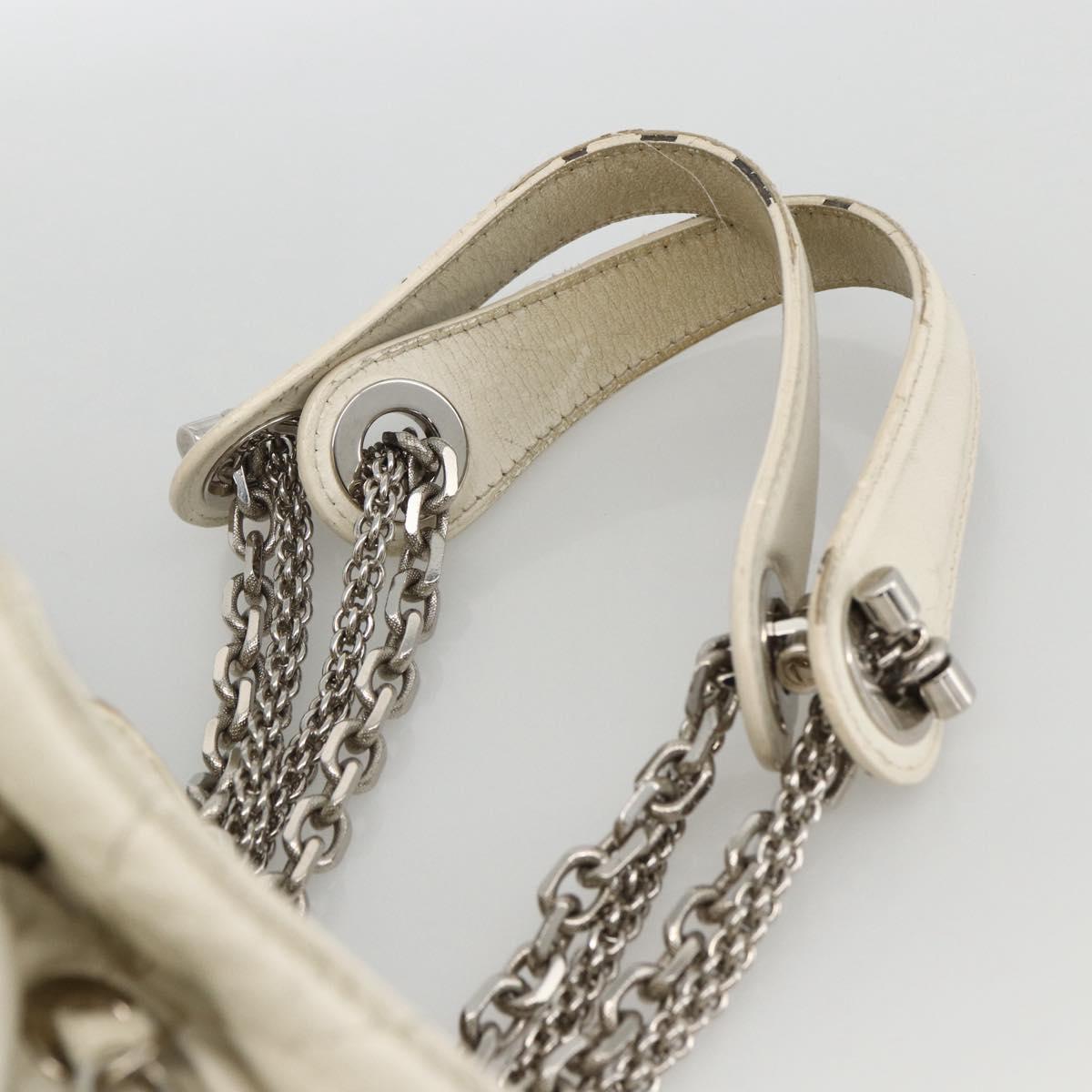 Christian Dior Canage Chain Shoulder Bag Lamb Skin White Silver Auth 169703