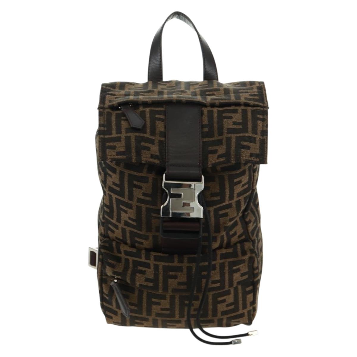 FENDI Zucca Canvas Fendines Body Bag Black Brown Auth 169704M