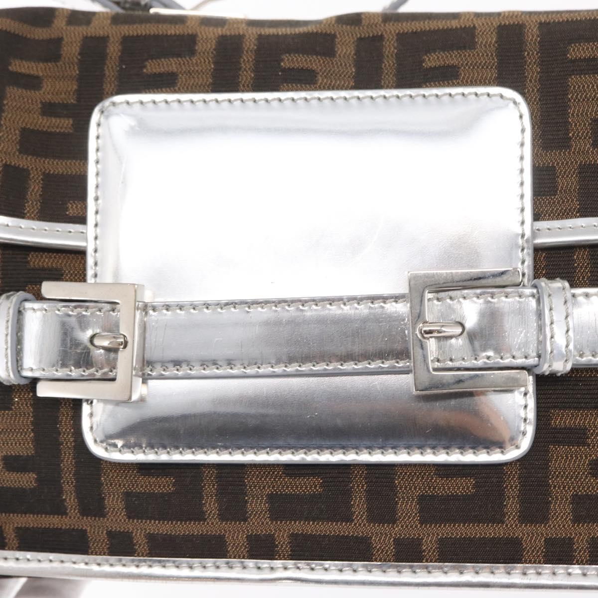 FENDI Zucca Canvas Shoulder Bag Black Brown Auth 169711V