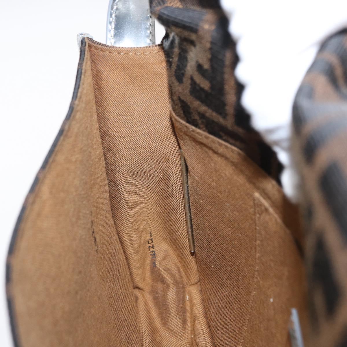 FENDI Zucca Canvas Shoulder Bag Black Brown Auth 169711V