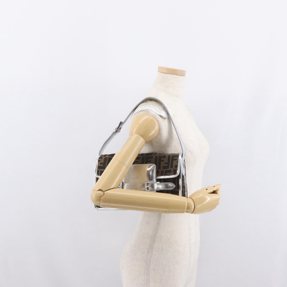 FENDI Zucca Canvas Shoulder Bag Black Brown Auth 169711V