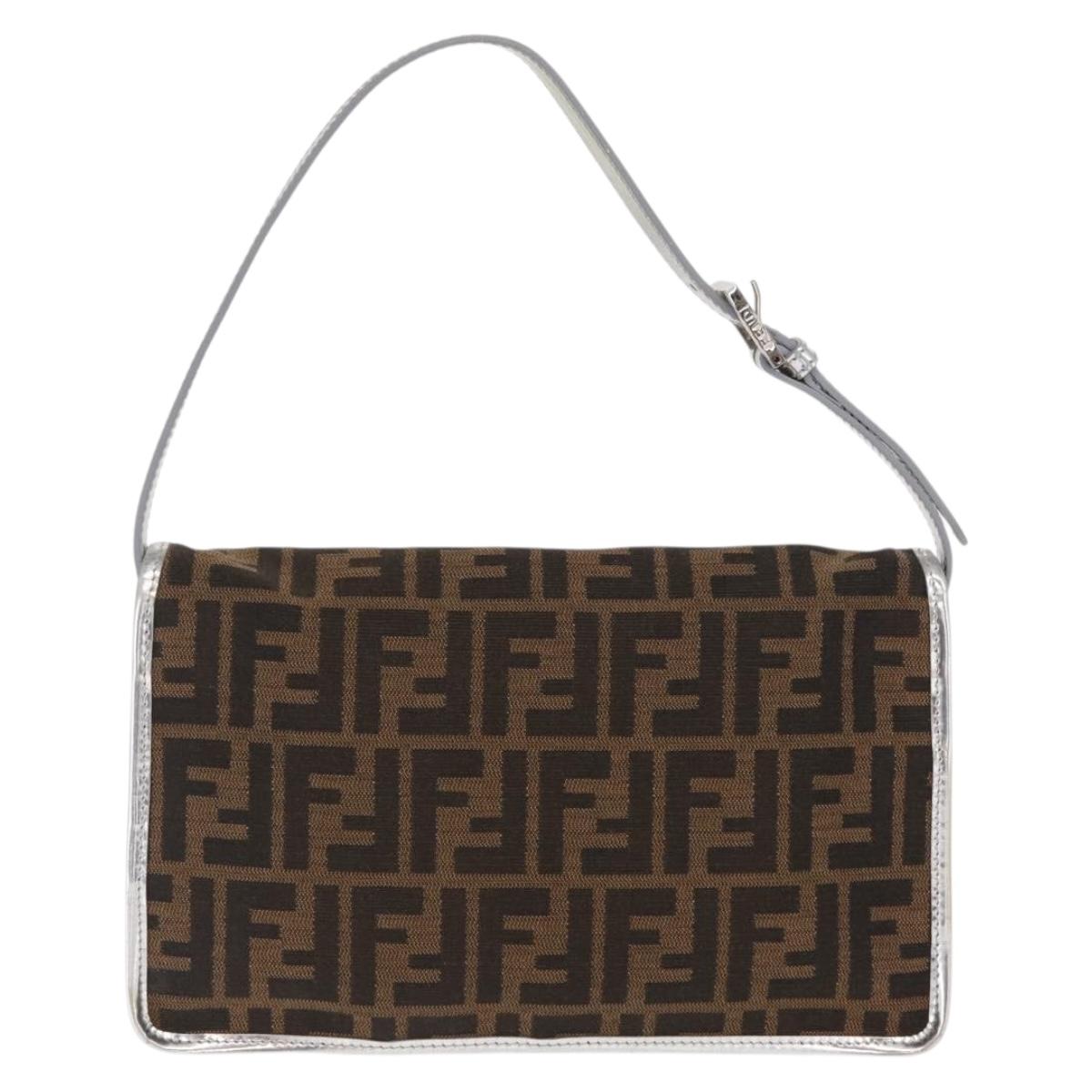 FENDI Zucca Canvas Shoulder Bag Black Brown Auth 169711V