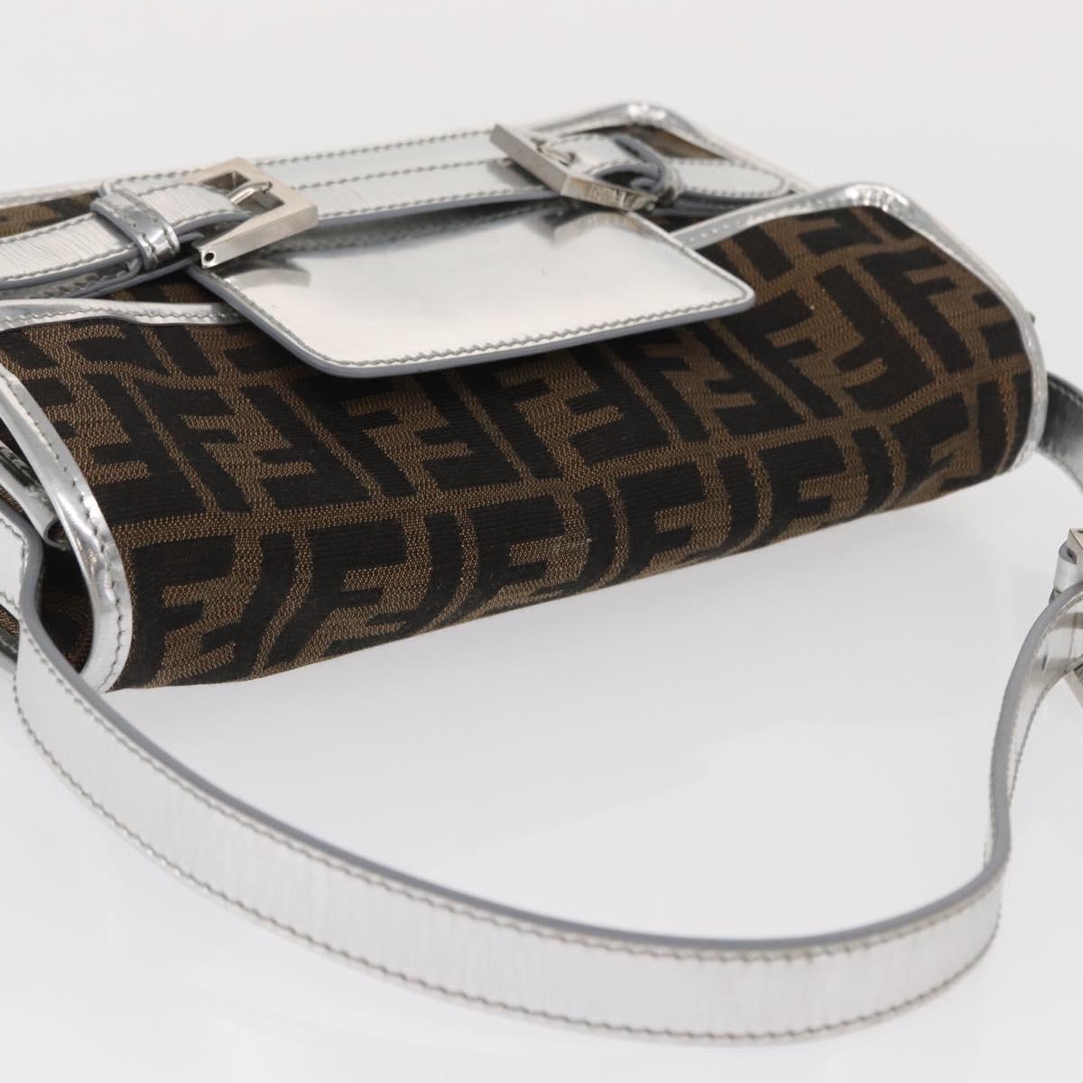 FENDI Zucca Canvas Shoulder Bag Black Brown Auth 169711V