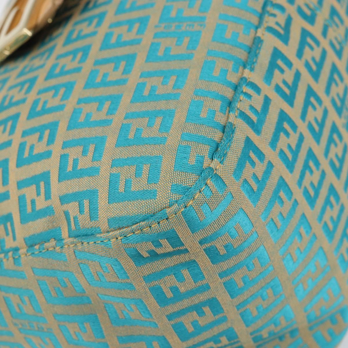 FENDI Zucchino Canvas Mamma Baguette Shoulder Bag Blue Gold Auth 169717SAV