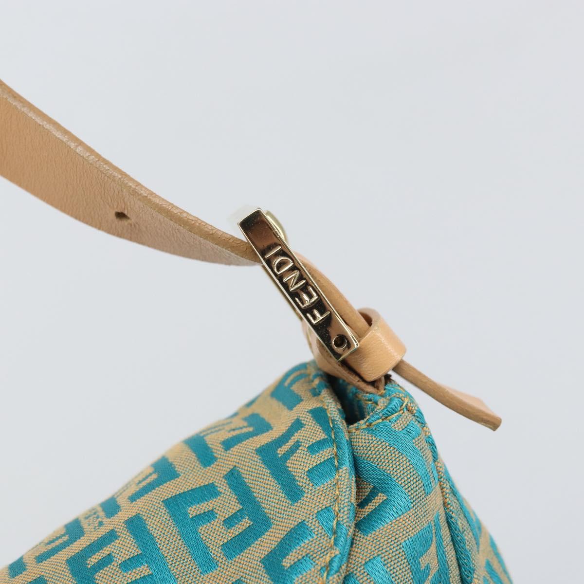 FENDI Zucchino Canvas Mamma Baguette Shoulder Bag Blue Gold Auth 169717SAV