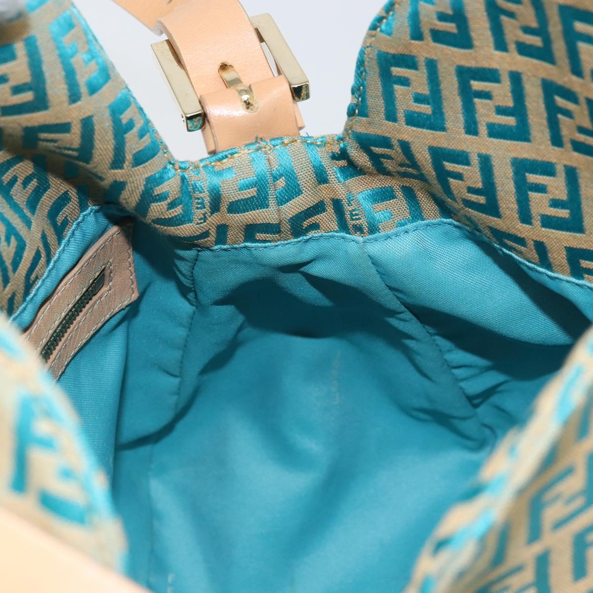 FENDI Zucchino Canvas Mamma Baguette Shoulder Bag Blue Gold Auth 169717SAV