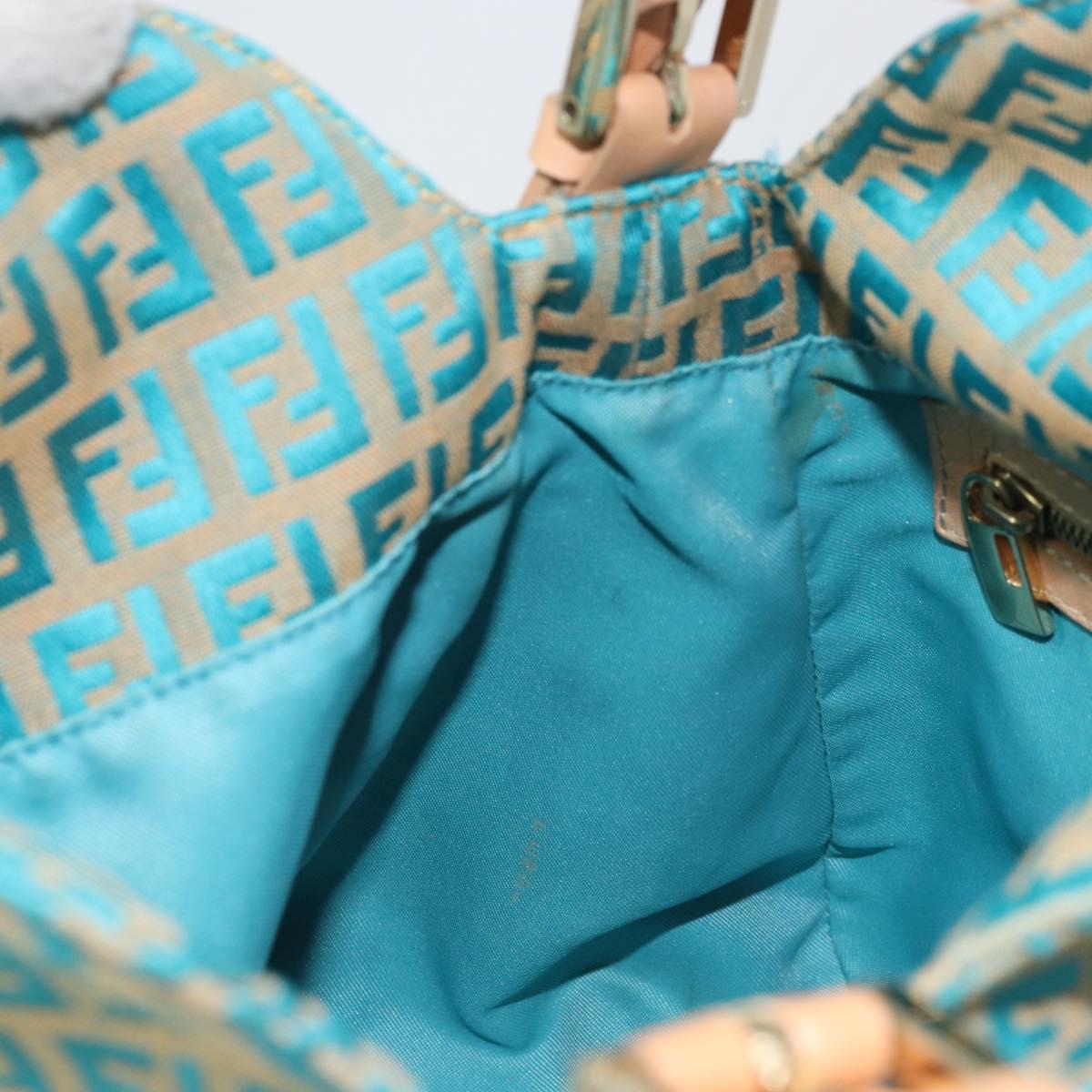 FENDI Zucchino Canvas Mamma Baguette Shoulder Bag Blue Gold Auth 169717SAV