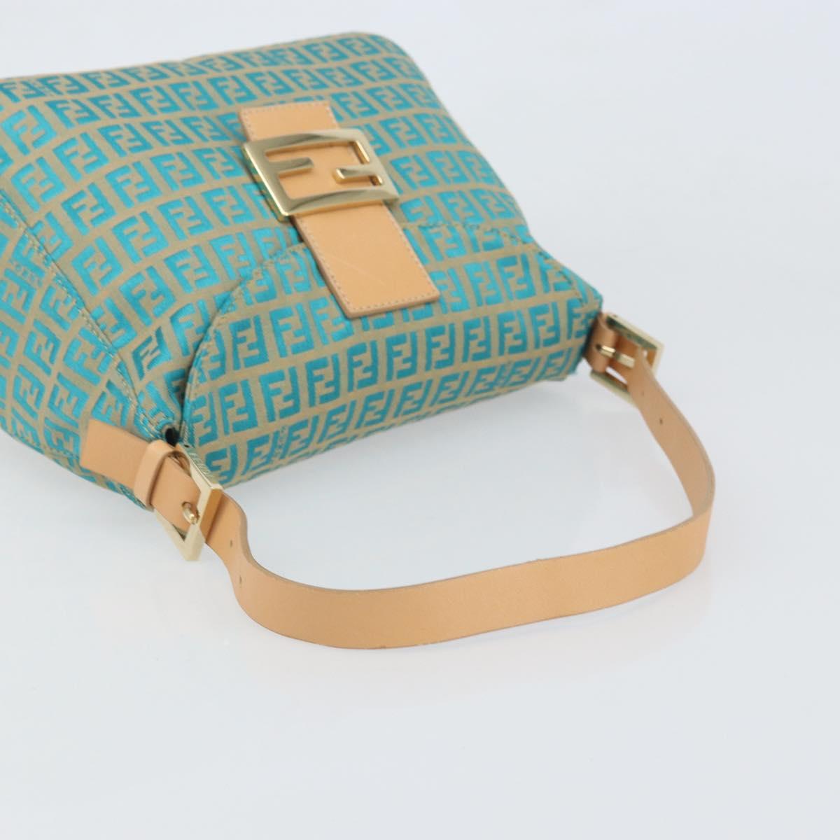 FENDI Zucchino Canvas Mamma Baguette Shoulder Bag Blue Gold Auth 169717SAV