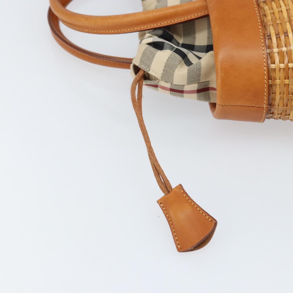 BURBERRY Nova Check Basket Hand Bag Raffia Brown Auth 169719V