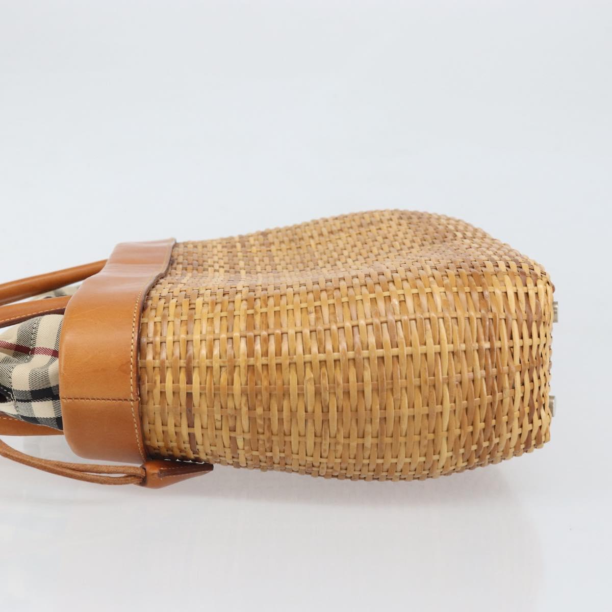 BURBERRY Nova Check Basket Hand Bag Raffia Brown Auth 169719V