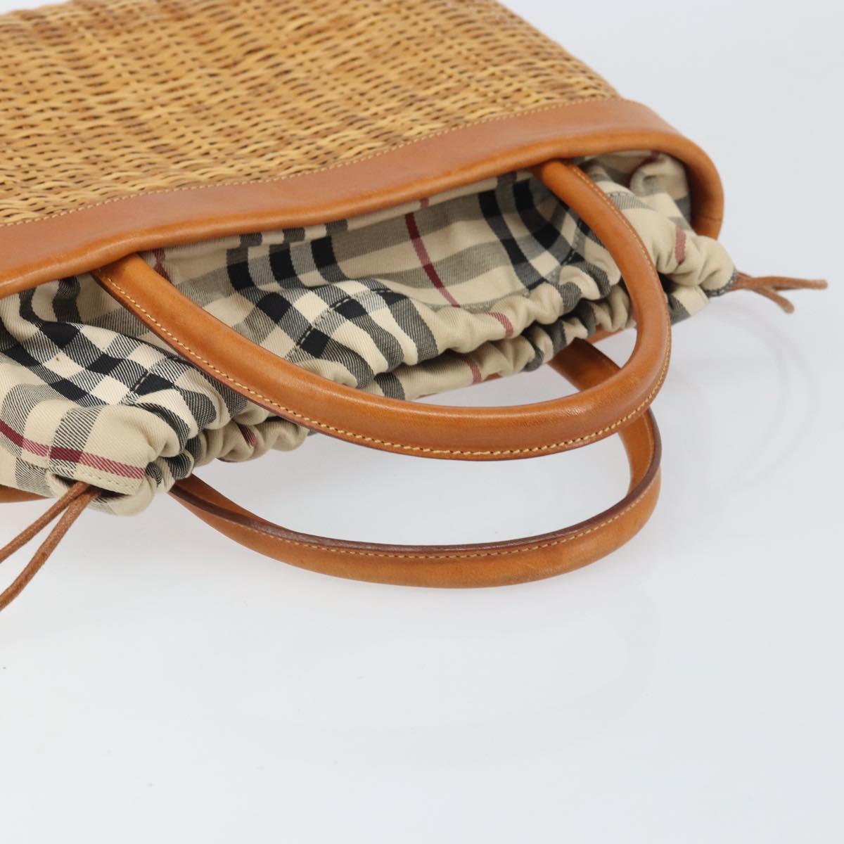 BURBERRY Nova Check Basket Hand Bag Raffia Brown Auth 169719V