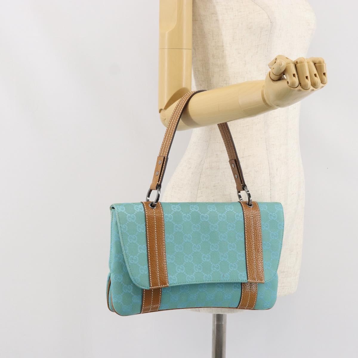 GUCCI GG Canvas Hand Bag Silver Light Blue 113014 Auth 169720SAV
