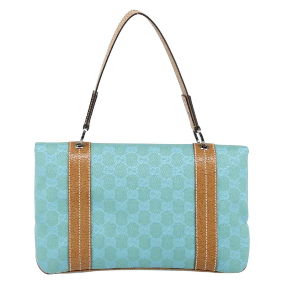 GUCCI GG Canvas Hand Bag Silver Light Blue 113014 Auth 169720SAV