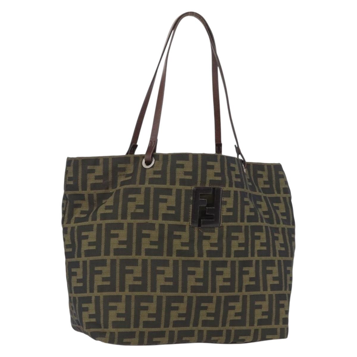 FENDI Zucca Canvas Tote Bag Black Brown Auth 169725