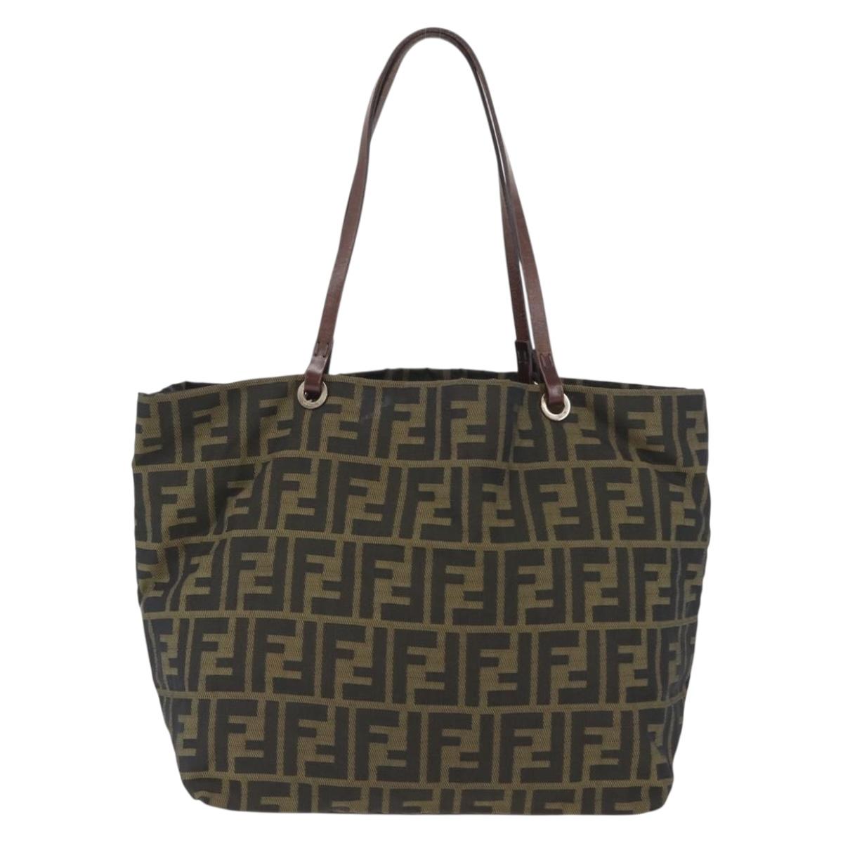 FENDI Zucca Canvas Tote Bag Black Brown Auth 169725
