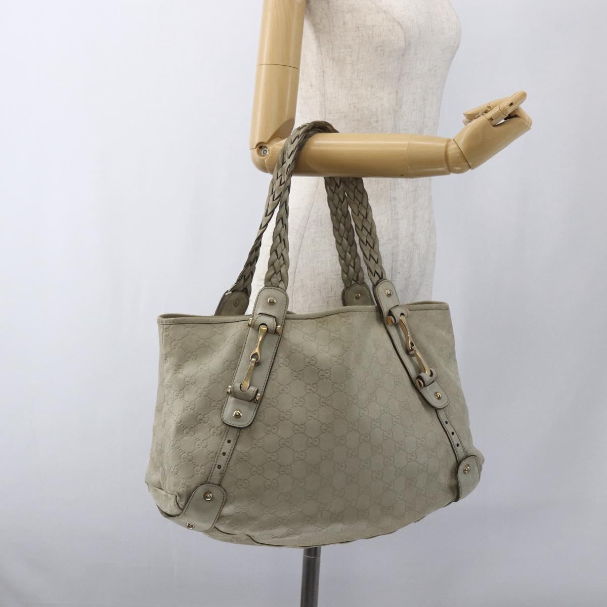 GUCCI GG Canvas Guccissima Horsebit Bag Leather Ivory Gold 137621 Auth 169728