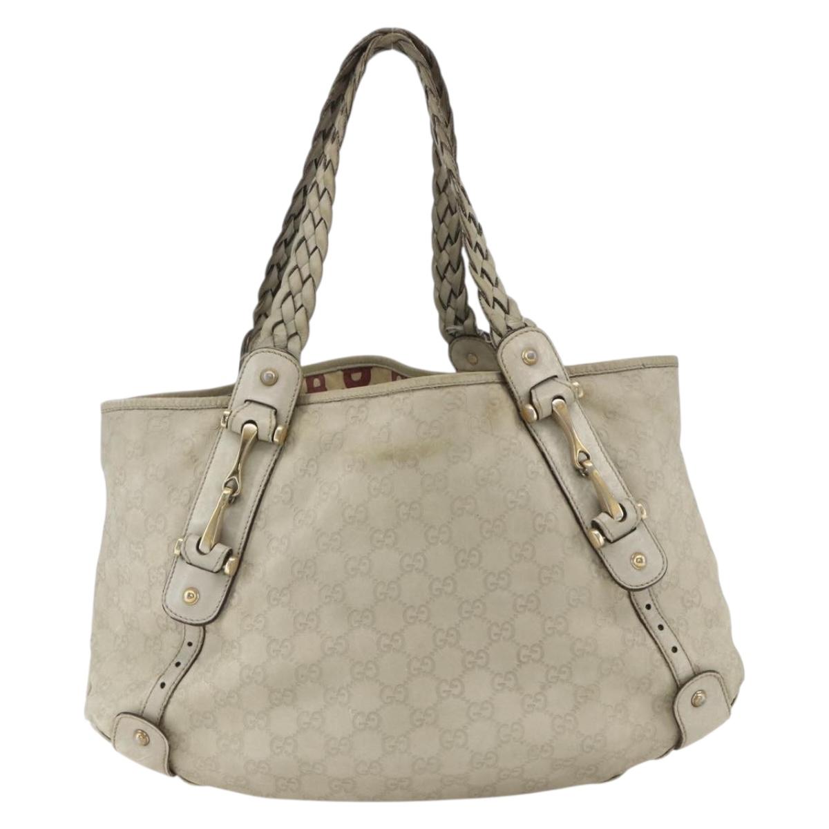 GUCCI GG Canvas Guccissima Horsebit Bag Leather Ivory Gold 137621 Auth 169728