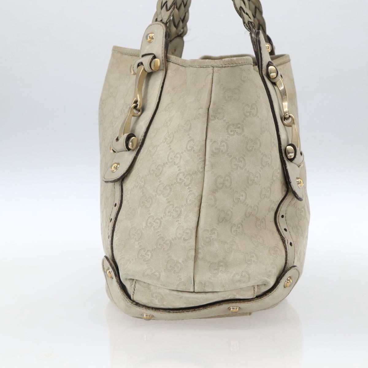 GUCCI GG Canvas Guccissima Horsebit Bag Leather Ivory Gold 137621 Auth 169728