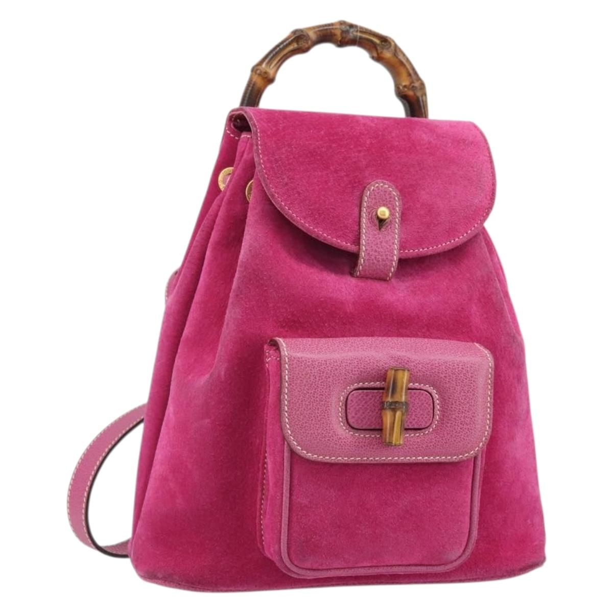 GUCCI Bamboo Backpack Suede Leather Black Gold 003 2058 0039 Auth 169733V