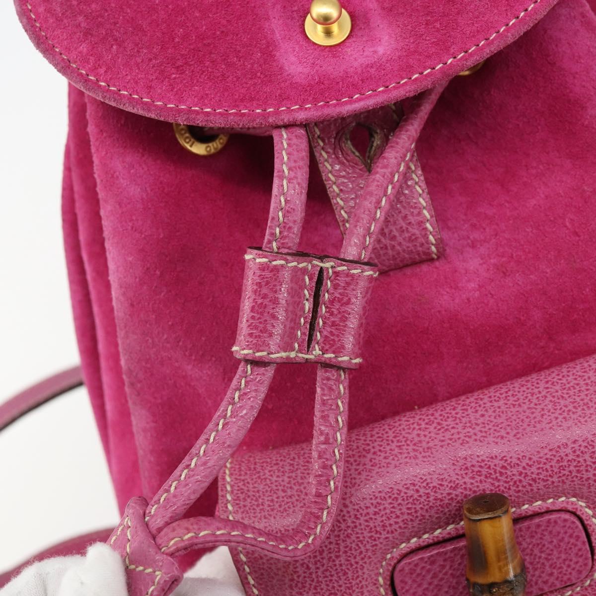 GUCCI Bamboo Backpack Suede Leather Black Gold 003 2058 0039 Auth 169733V