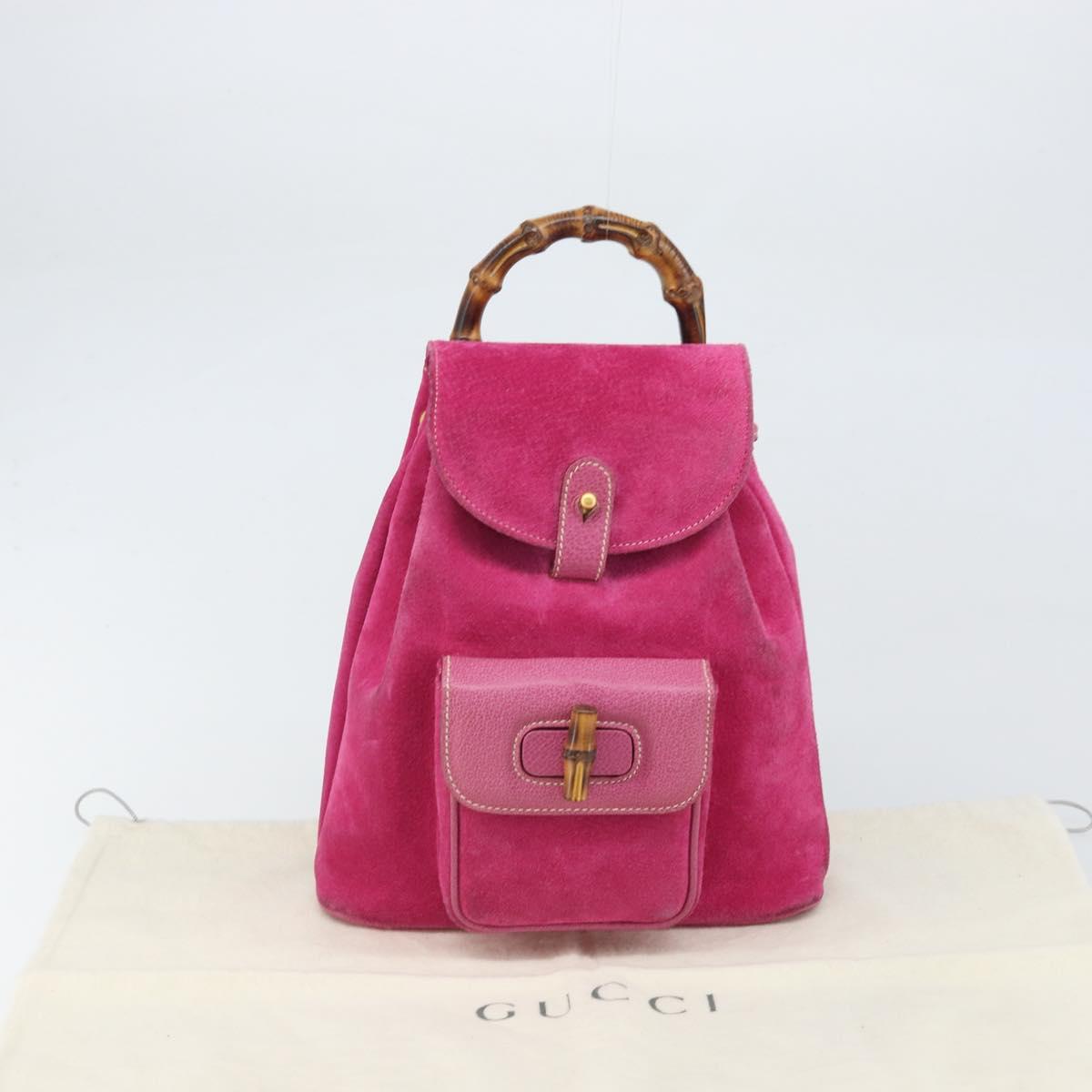 GUCCI Bamboo Backpack Suede Leather Black Gold 003 2058 0039 Auth 169733V