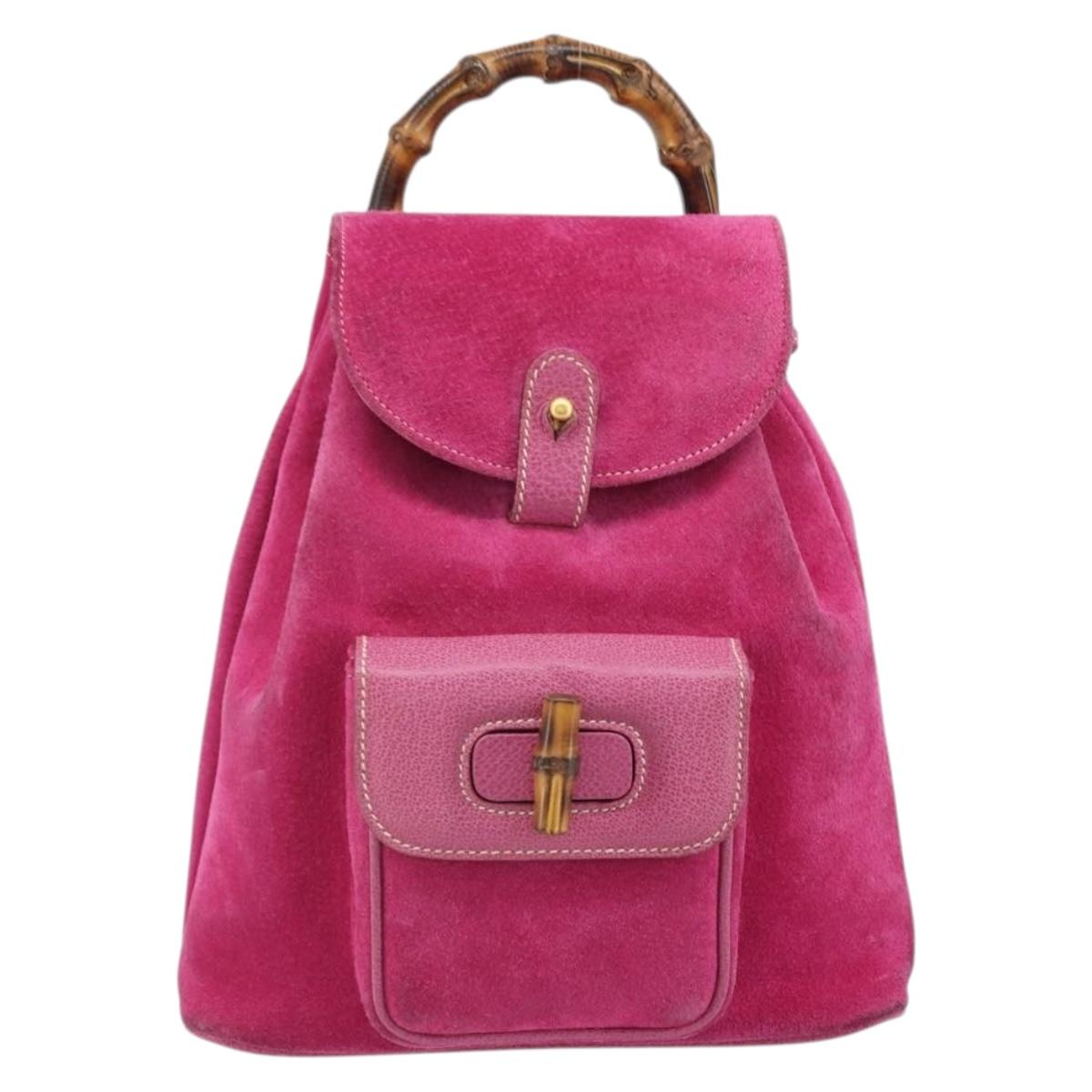 GUCCI Bamboo Backpack Suede Leather Black Gold 003 2058 0039 Auth 169733V