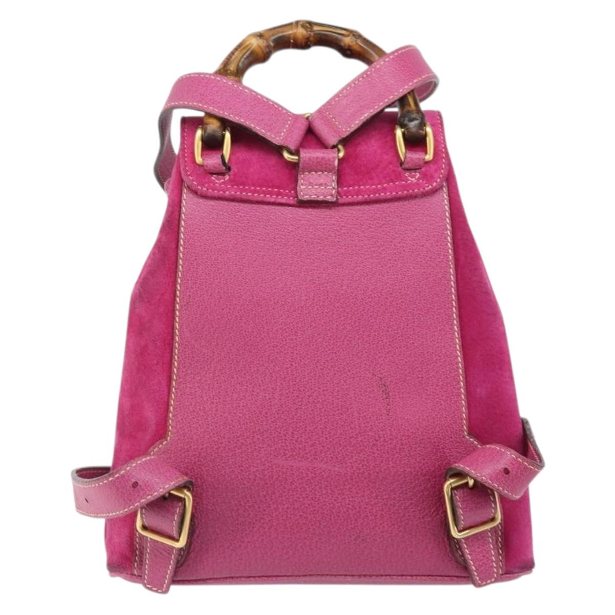 GUCCI Bamboo Backpack Suede Leather Black Gold 003 2058 0039 Auth 169733V