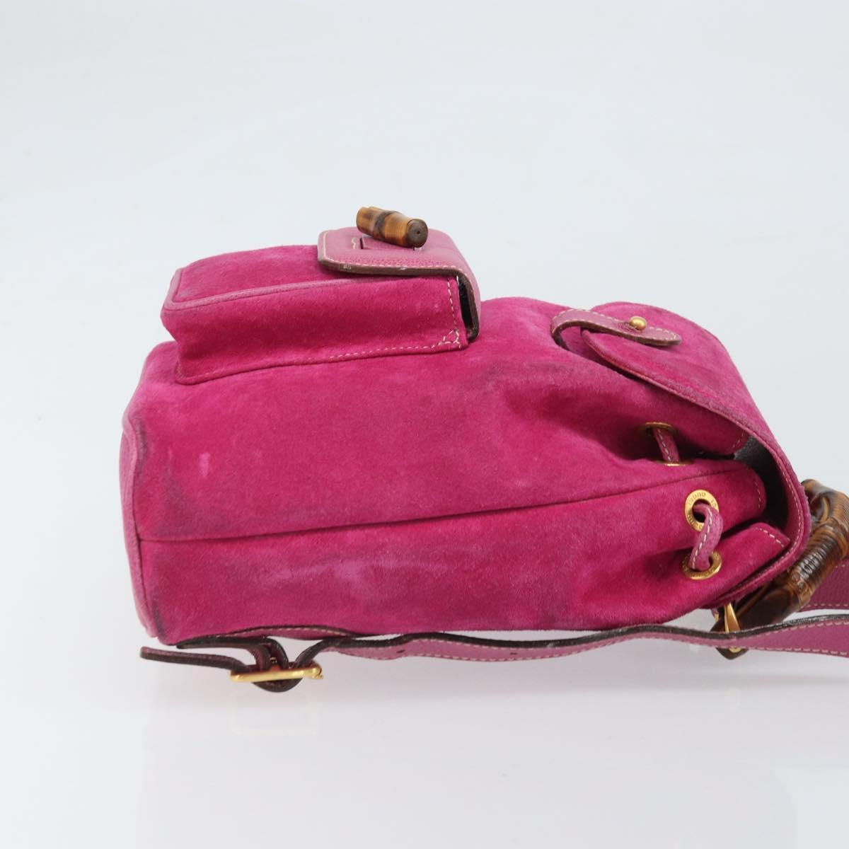 GUCCI Bamboo Backpack Suede Leather Black Gold 003 2058 0039 Auth 169733V