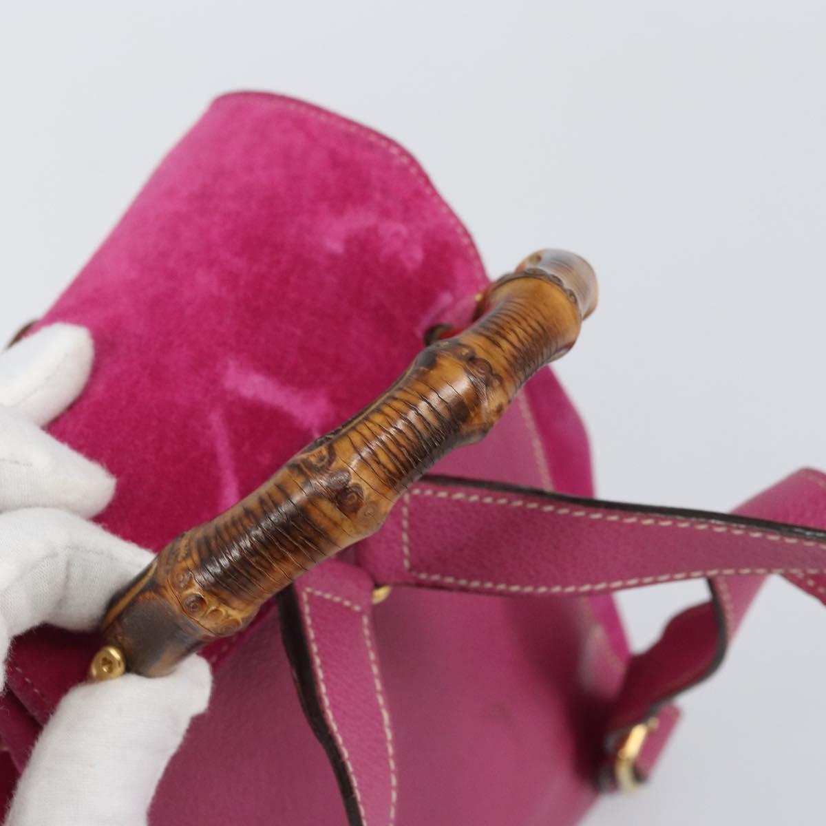 GUCCI Bamboo Backpack Suede Leather Black Gold 003 2058 0039 Auth 169733V