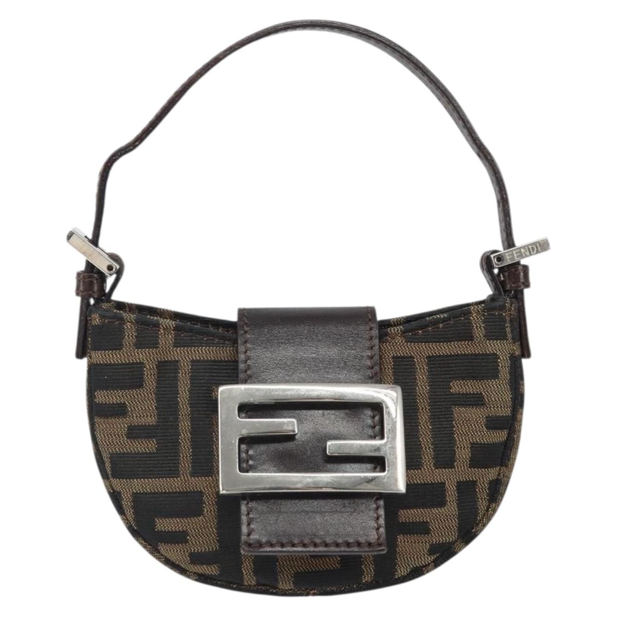 FENDI Zucca Canvas Mini Croissant Hand Bag Black Brown Silver Auth 169740SAV