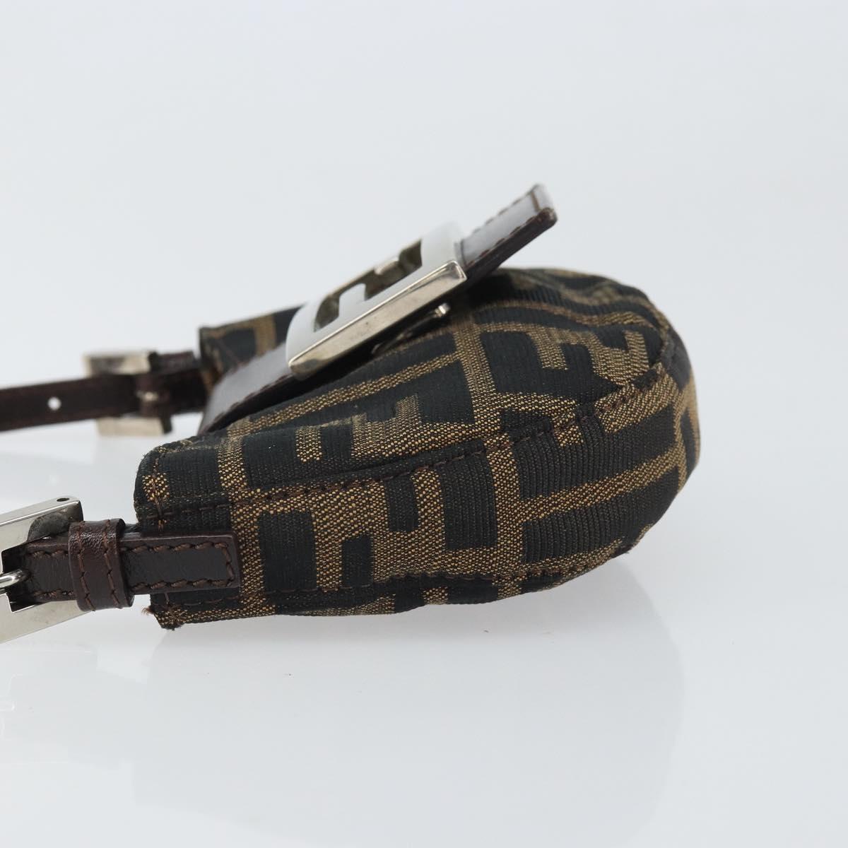 FENDI Zucca Canvas Mini Croissant Hand Bag Black Brown Silver Auth 169740SAV