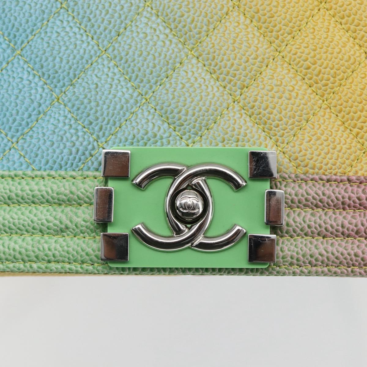 CHANEL Boy Chanel Medium Chain Bag Caviar Skin Multicolor CC Auth 169741SM
