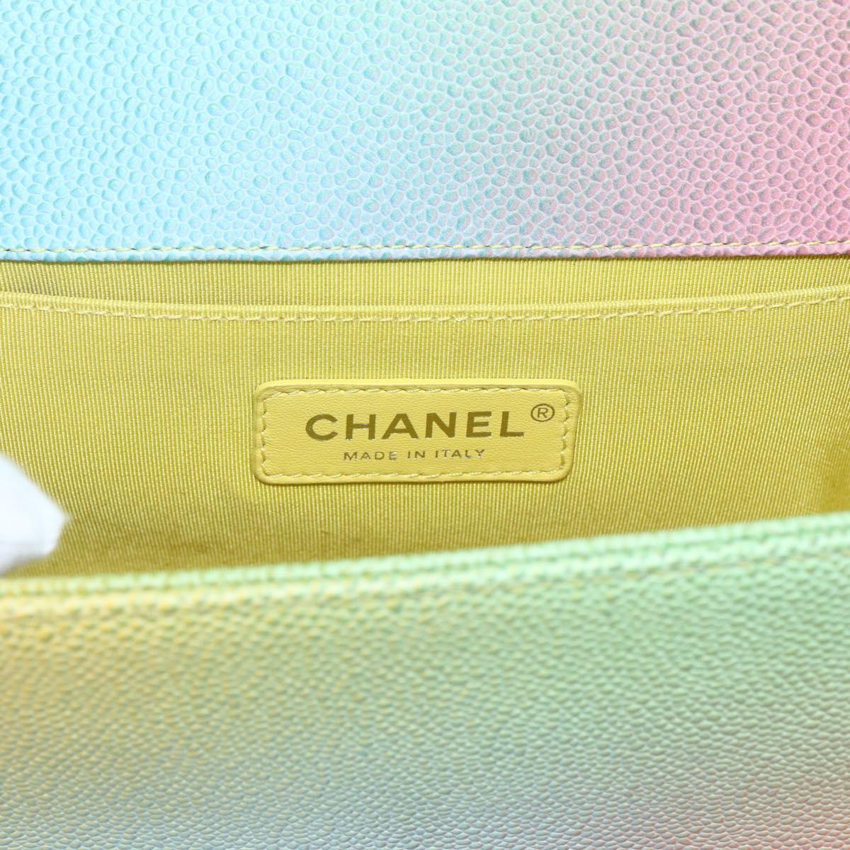 CHANEL Boy Chanel Medium Chain Bag Caviar Skin Multicolor CC Auth 169741SM
