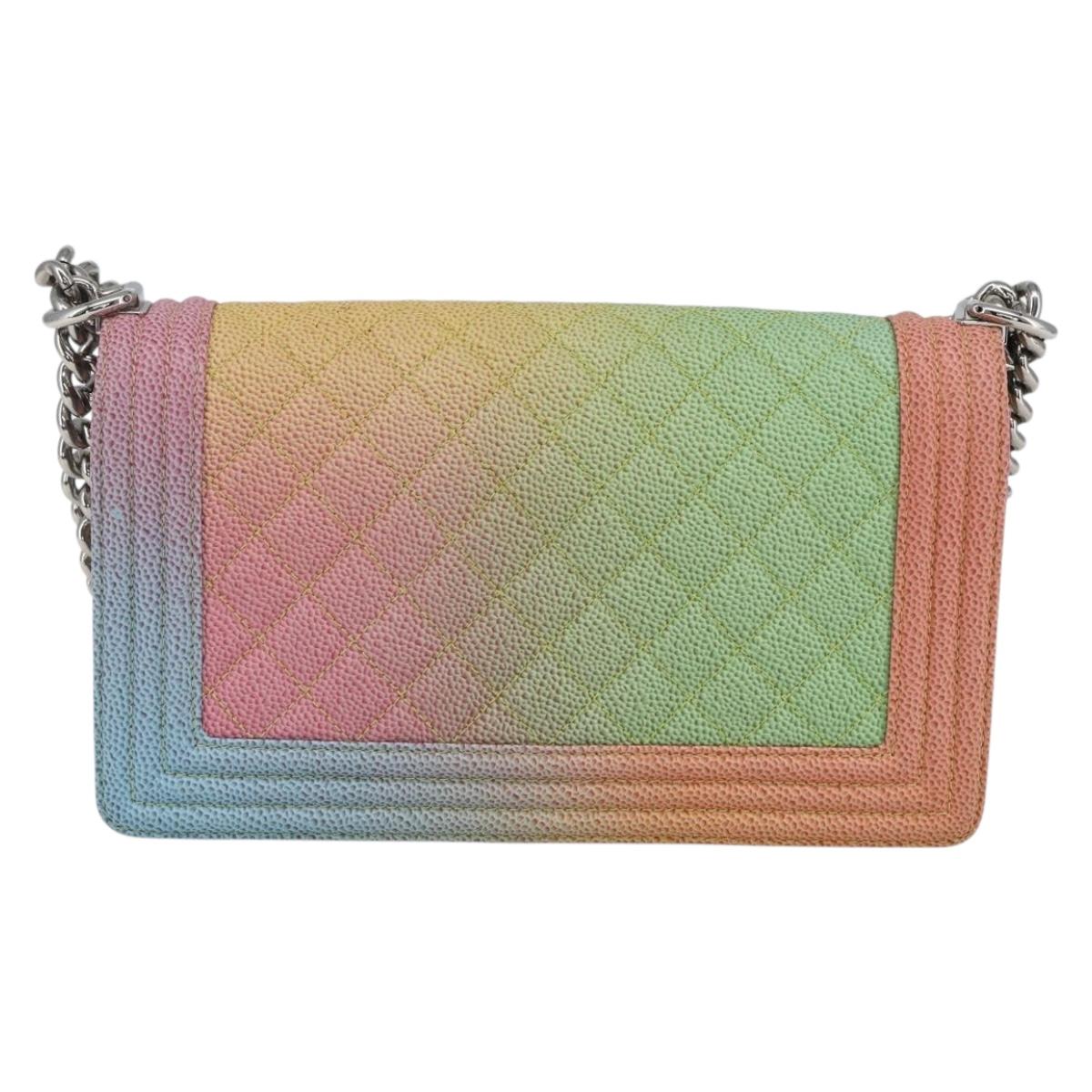 CHANEL Boy Chanel Medium Chain Bag Caviar Skin Multicolor CC Auth 169741SM