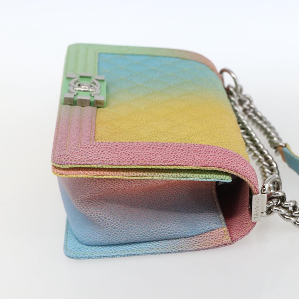 CHANEL Boy Chanel Medium Chain Bag Caviar Skin Multicolor CC Auth 169741SM
