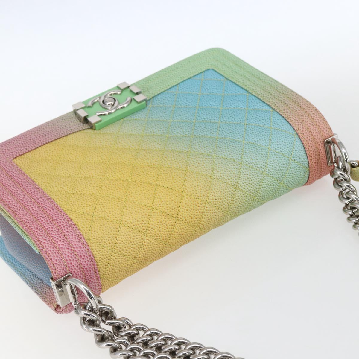 CHANEL Boy Chanel Medium Chain Bag Caviar Skin Multicolor CC Auth 169741SM