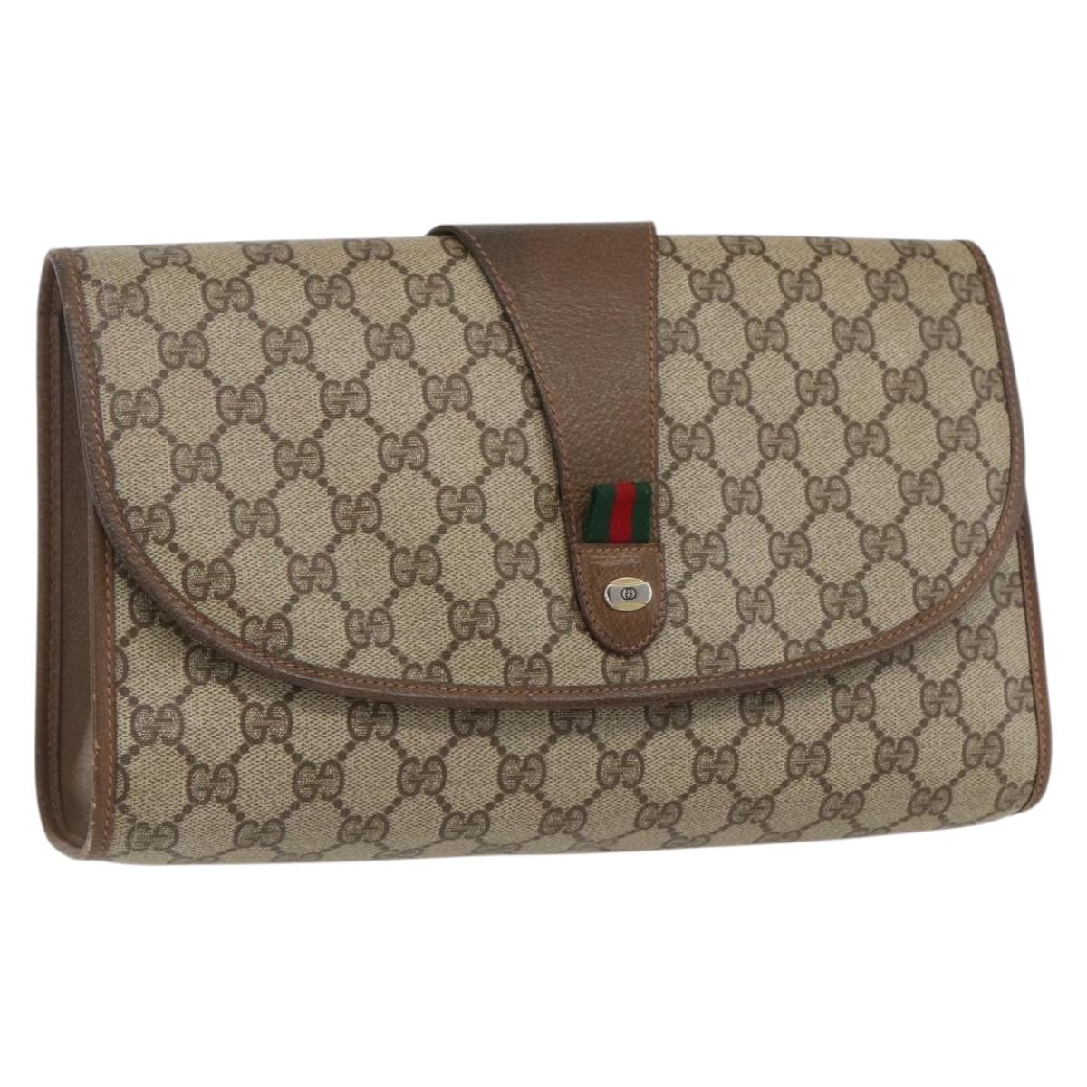 GUCCI GG Supreme Web Sherry Line Clutch Bag PVC Beige 89 01 031 Auth 169742